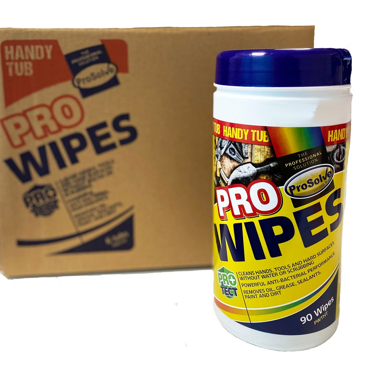 ProSolve ProWipes Anti-Bacterial Hand & Tool Wipes, Tub of 90, Box of 6