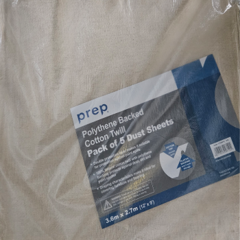 Prep polythene backed cotton twill dust sheet - Pack of 5 