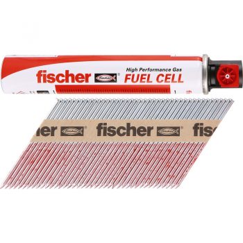 Fischer galvanised nail & fuel pack for angled nailer — 3,300 nails plus 3 fuel cells