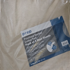 Prep polythene backed cotton twill dust sheet - Pack of 5&nbsp;