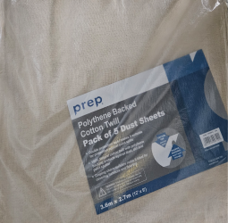 Offer – Prep Beige Polythene Backed Cotton Twill Dust Sheet 3.6m x 2.7m – Pack of 5