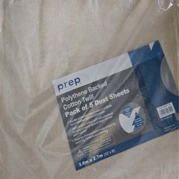 Offer – Prep Beige Polythene Backed Cotton Twill Dust Sheet 3.6m x 2.7m – Pack of 5 Gallery Image 0